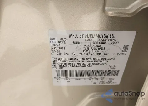 2010 Lincoln Mkx z USA, uszkodzony, nr VIN 2LMDJ6JC4ABJ09734